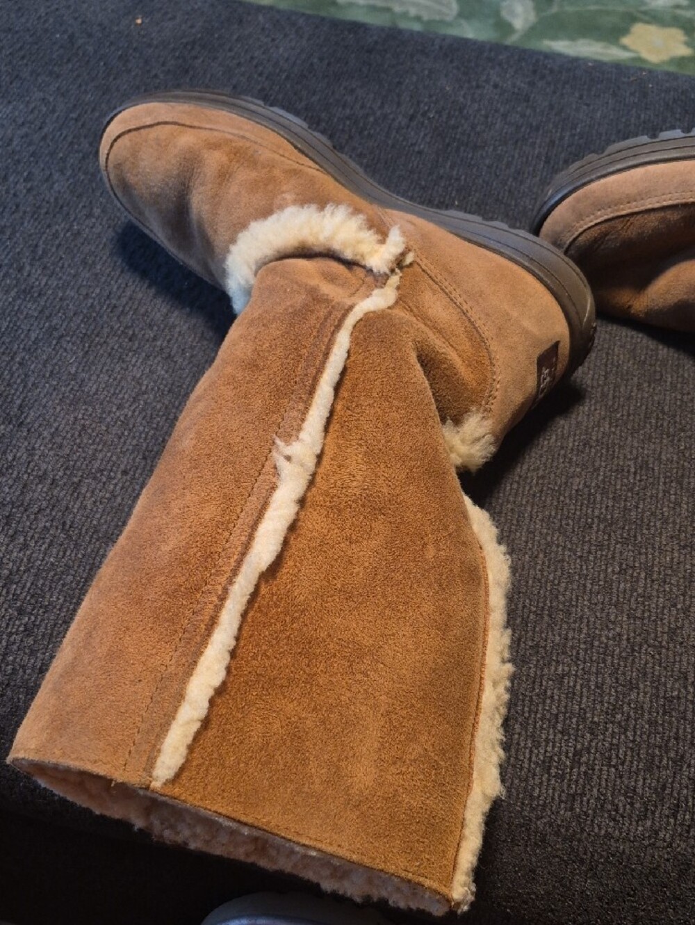 UGG Chestnut Suede Shearling-Lined Tall Boots - Picture 5 of 9